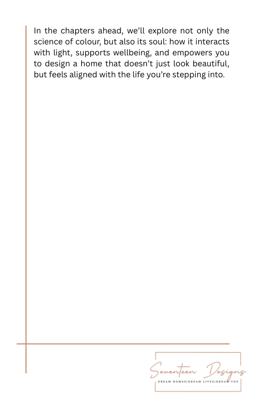 Text on a white background with a gold line, discussing the science of color and its impact on design.