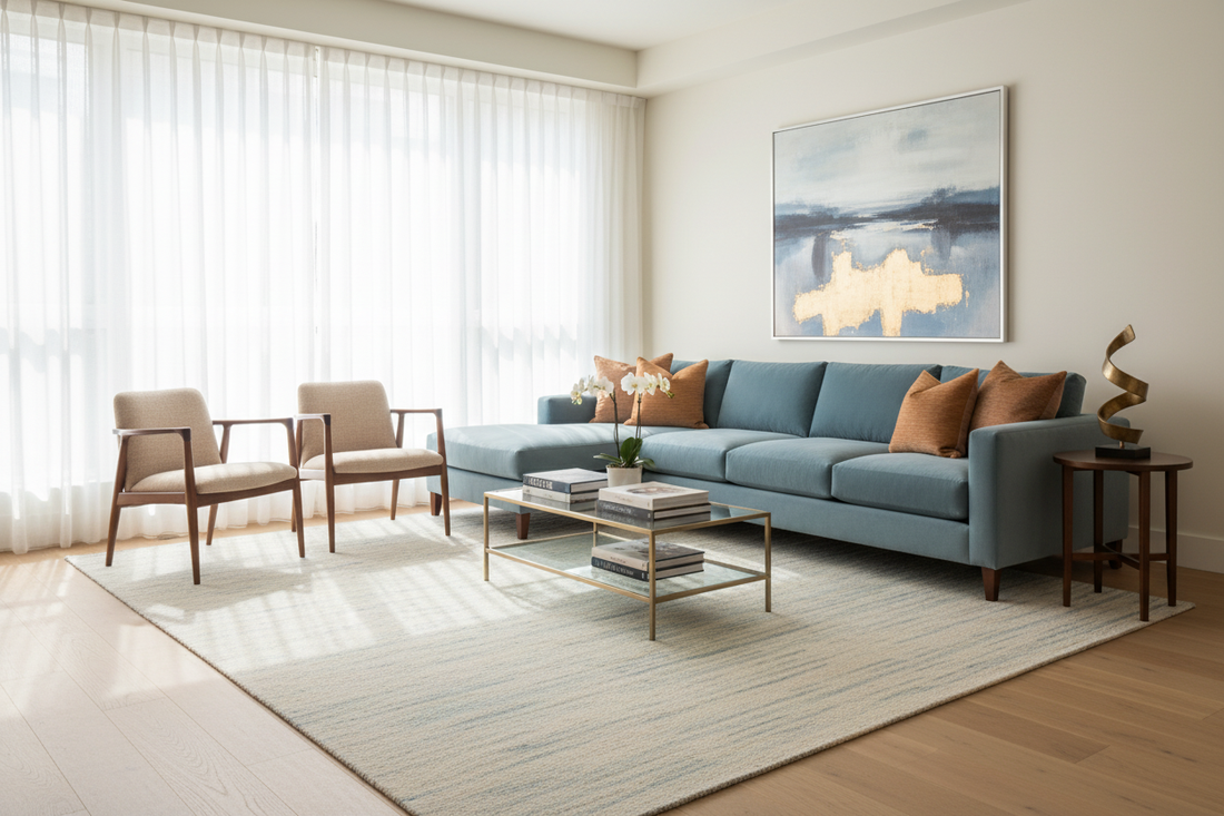 Modern living room showcasing interior design principles with luxe minimalist furniture and functional decor