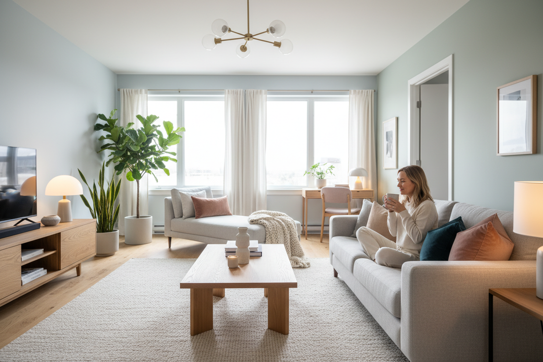 Modern living room showcasing interior design psychology principles for a calming, functional, and luxurious space