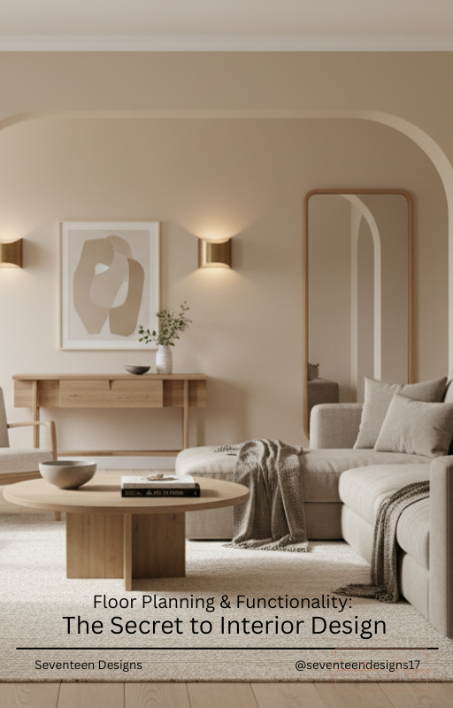 Modern living room with neutral tones and minimal decor, featuring a sofa, coffee table, and wall art.